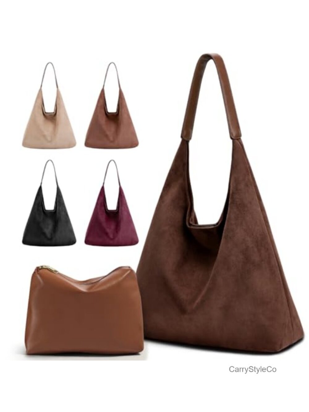 Vegan Leather Hobo & Suede Tote 2-Piece Purse Set Slouchy Shoulder Bag